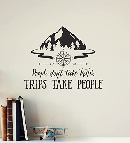 Vinyl Wall Decal Mountain Trip Compass Quote Words Travel Stickers Mural (Ig6339) Black #TOP9