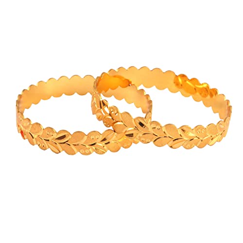 Image of Bangles Indian Rajasthani Handmade Meena Work Gold Plated Ad size 2.8 inch normal size Traditional Jewelry gifting wedding 6364 (Leaf /Patti Design-1, 2.8)