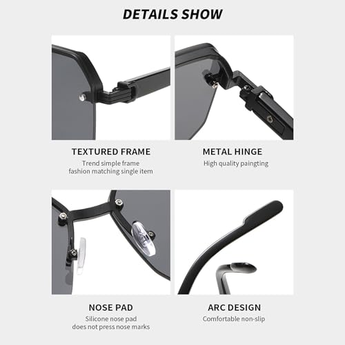 bullabulling Vintage Square Oversized Pilot Sunglasses for Women Men Semi-Rimless Glasses 70s Trendy Stylish Shades4