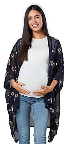 HAPPY MAMA Mujer Cárdigan de Verano Floral Extragrande Gasa de Maternidad 1300 (Marina Met Flores, 42,)