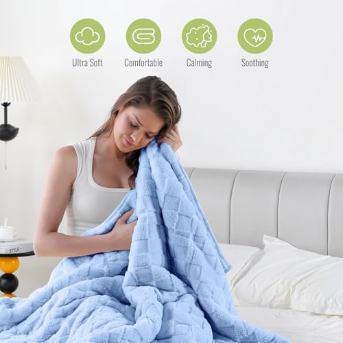 Image of Uttermara Weighted Blanket for Adults 15 lbs Queen Size, Warm Sherpa Fleece Jacquard Heavy Blanket, Soft Fuzzy Weighted Blankets for Couch Bed Sofa, 60 x 80 inches Blue