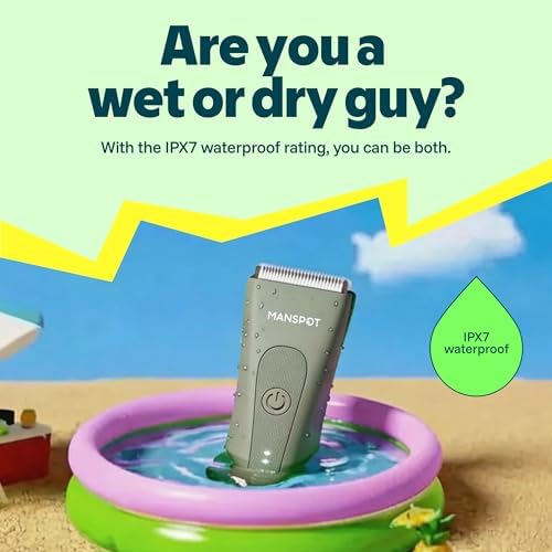 MANSPOT Manscape Groin & Body Hair Trimmer for Men, Electric Ball Pubic Trimmer Shaver,Manscape Kit with 4 Guard,Replaceable Ceramic Blade Heads,Waterproof Wet/Dry Shaver,90 Minutes Shaving (Green) 4