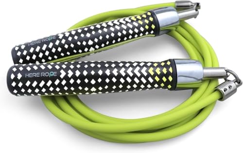 HEREROPE 1/4LB Gewichtetes Springseil für Geschwindigkeit, Cardio, Boxen & Workout, Springseil mit Kugellager, Komfortable & Ergonomische Griffe, Knotfreies Kabel (Neo-Grün, Sprungseil-Set - 2.90m)