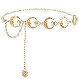 FIORETTO Chain Belt for Women Metal Belts Fashion Waist Belts for Dress Moon Star Gold Length 43in