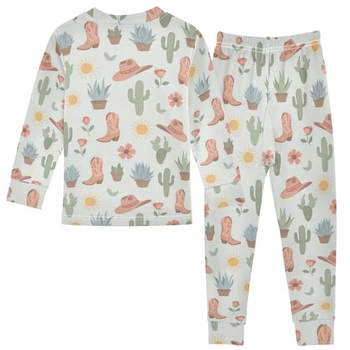 Pajama Sets Long Sleeve Cactus Boots Desert Themed Soft Comfy Sleepwear 2 Piece PJS 3-8T3