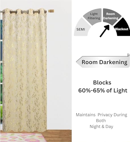 Image of Velvet Room Darkening Window Curtain 5 Feet, Golden Foil Print
