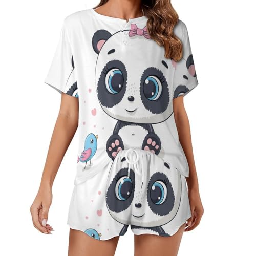 Pyjama panda anti-transpiration pour femme short et manches courtes d'été