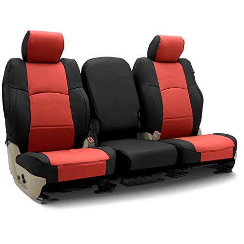 Coverking Custom Fit Seat Cover for Ram Models: Premium Leatherette, Red/Black