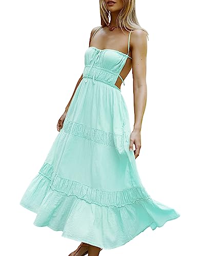 Image of VIUTIL Flowy Maxi Dress for Women Summer Cotton Backless Beach Long Dress with Pockets 2026