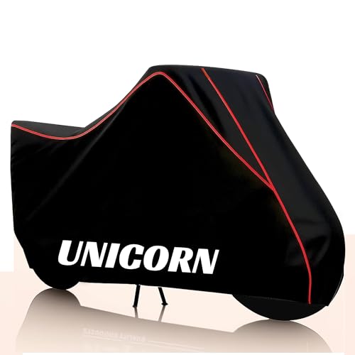 Image of Kayme Cb Unicorn Water Resistance Bike Cover Heavy Duty Premium Taffeta Motorcycle Cover | UV Protection, Dustproof, All Weather, Scratchproof, Two Wheeler Body Cover with Elastic Bottom (Black Red)