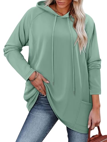 KISSMODA Women Hoodies Dress Long Sweatshirts Dress Raglan Sleeves Oversized Sweatshirts with Pocket 2025 Fall Winter Trendy