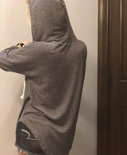 Image of Womens Long Sleeve V Neck Hoodie Sweatshirts Lightweight Pullover Tops