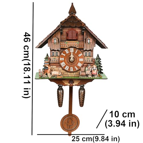 Reloj de pared de cuco de madera con péndulo y campanilla horaria antigua 4