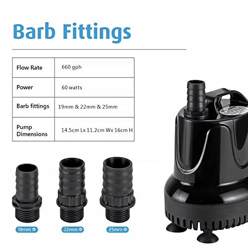 hygger Submersible Water Pump,2500L/H 60W Aquarium Water Pump,Ultra Quiet Fountain Water Change Aquarium Water Feature Pump Fish Tank Circulation Pump with 3 Nozzles,for Pond Garden Fish Tank - Image 4