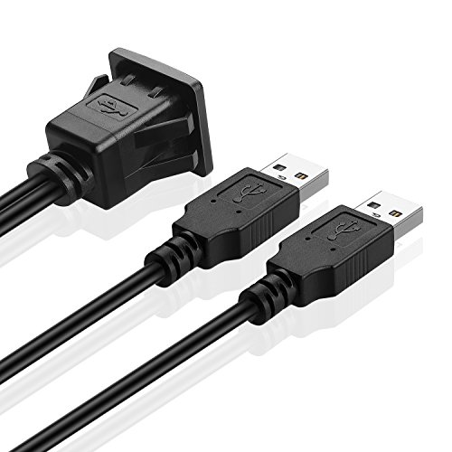 Tnp Dual Usb Flush Mount Cable W/Buckle (Square)- Dashboard Panel Dash Mount 2 Ports Dual Usb Socket Plug Jack Connector Extension Wire Cord Water Resistant Male To Female (1M / 3Ft) #TOP2