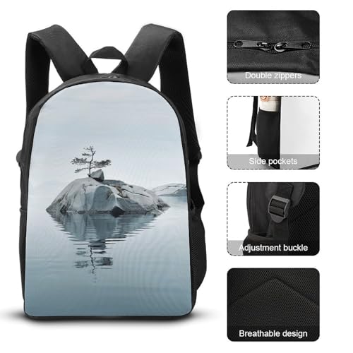 3 Piece Backpack for Women Men Lightweight Causal Daypack Shoulder Bag Set with Insulated Lunch Bag And Pencil Case Organizers Two Rocks in Water3