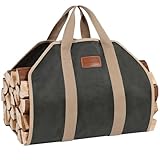 G GOOD GAIN Firewood Carrier with Handles, Wood Carrier for Firewood, 39x18 Inch Heavy Duty Firewood Storage Tote, Fireplace Log Carrier Indoor Bag, Wood Stove Accessories. ArmyGreen