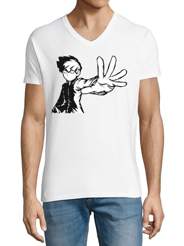 T-shirt à col en V en coton Blanc Anime 154 pour homme coupe classique
