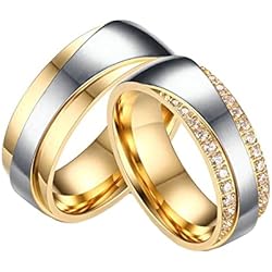 Anillos De Matrimonio Tumblr ANAZOZ Anillo Acero Inoxidable Personalizado Mujer,Anillo Matrimonio Pareja Oro Plata con 7MM Redondo Circonita Blanca Tamaño Mujer 14(54mm) + Hombre 22(62mm)
