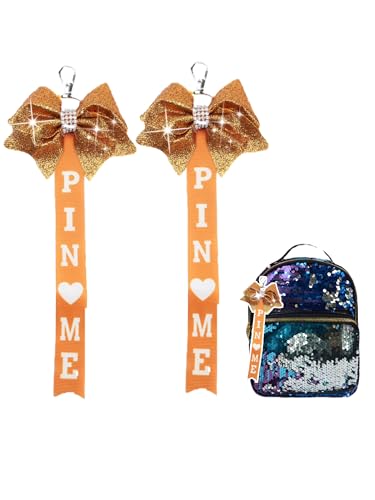 Image of Cheer Pin Me Ribbon Cheerleader Pin Me Bow Cheer Bow Keychain with Rhinestones Cheerleading Sports Accessory Gift