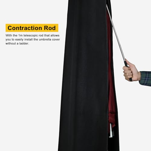 Dokon Funda Sombrilla Jardín Impermeable Funda Protectora Parasol Excentrico de 3 a 4m con Varilla, Anti Viento, Anti UV, Tela Oxford 420D Cubierta Sombrilla Excentrica (240x57/57cm) - Negro - imagen 7