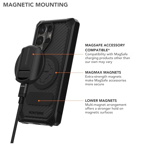 Image of ROKFORM Rugged Protective Case Compatible with Galaxy S25 Ultra, Magnetic Cover with Twist Lock, Drop-Tested Armor (Black) | Magnetic Cover, with Twist Lock, Drop Tested Armor