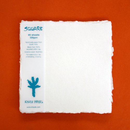 Papier carré Khadi 20,3 cm blanc 320g pour vos carnets de voyage et illustrations