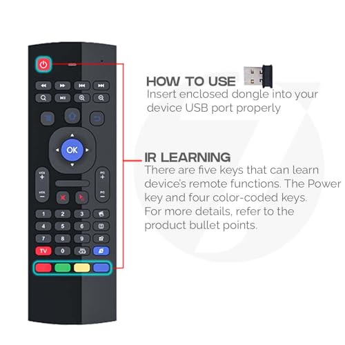 Image of 7 SEVEN Air Fly Mouse Universal Remote with Keyboard & Intelligent IR Learning for Smart Android Box, Mini PC, Laptop, Projector, IPTV, Set-Top Box, Cable TV, Gaming - 5 Remote IR Learning Functions