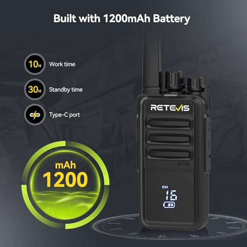 Image of Retevis RT68H 2 Way Radio Long Range, Rechargeable Walkie Talkies with Earpiece, LCD Display, Squelch, 1200mAh, Rugged Two Way Radio(10 Pack with Gang Charger)