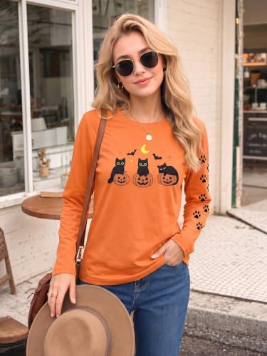 Image of JINTING Cat Shirts for Women - Loose Fit Lightweight Long Sleeve Graphic Autumn Outfits Printed Blouse Casual Tops