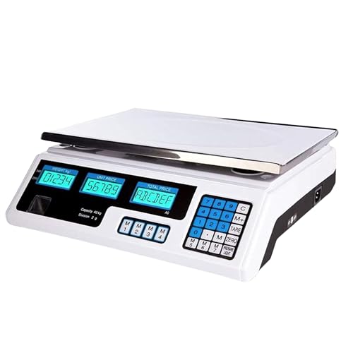 YASTA Bilancia Digitale Professionale Elettronica da Cucina Pesa alimenti Da Banco da 5Gr a 40 KG Pesa Pacchi Cassette Frutta con Memoria prezzi Tasto Tara Batteria Ricaricabile Portatile a LED
