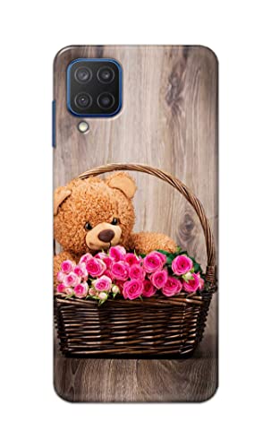 Image of PRINTFIDAA Roses and Teddy Bear in The Wicker Hard Back Cover for Samsung Galaxy A12 / M12 / F12 Back Cover -(P6) KAT1004