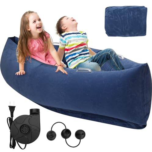 Miory Peapod Sensory Chair, Inflatable Peapod Sensory 60" for Kids with Sensory Needs to Calming and Relaxation, Inflatable Peapod Gives Kids a Comfortable Environment, with Electric Air Pump Blue