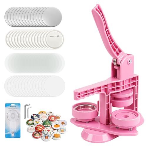MK.Bear 2026 Button Maker Machine 2.25 Inch (58mm) No Installation Required Pin Maker Kit for Button Making DIY Pink Badge Maker Button Press with 30 Badge Supplies & Circle Cutter