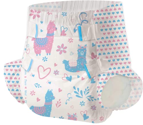 Aimisin Adult Printed Diapers,Large-The Alpaca Couple, 7 Pieces for Men and Women - Leak Protection Heavy Absorbency Protection Diapers