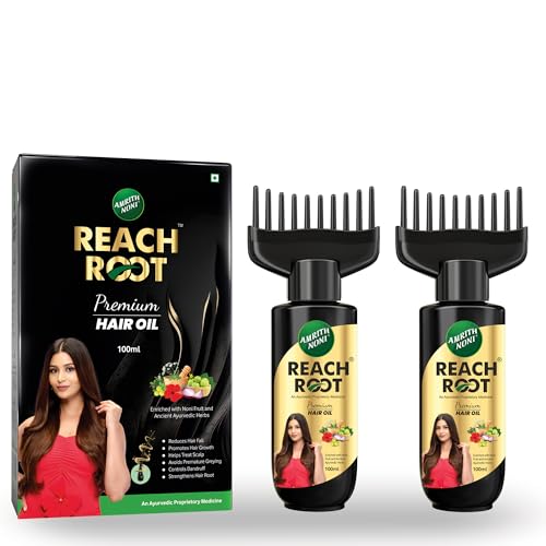 Image of Amrith Noni Reach Root Premium Hair Oil 100ml | Natural Herbal Hair Care | Ayurvedic Scalp Care Oil | Chemical Free Hair Oil - Pack of 2