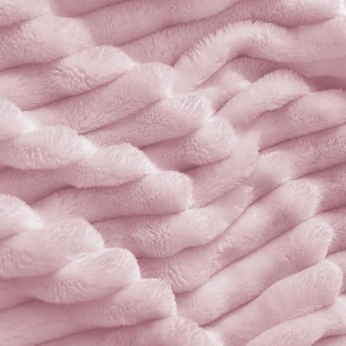 Image of BEDELITE Fleece Throw Blanket for Couch - 3D Ribbed Jacquard Soft and Warm Decorative Fuzzy Blanket - Cozy, Fluffy, Plush Lightweight Cherry Blossom Throw Blankets for Bed, Sofa, 50x60 inches