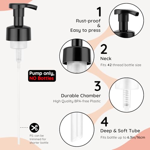 Image of Segbeauty 3pcs Black Foam Pump Replacement for Soap Dispenser, Bathroom Foaming Hand Soap Pump Replacement for Foamer Bottle, 42 Thread Size Kitchen Face Hand Wash Foaming Bottle Lid Reusable