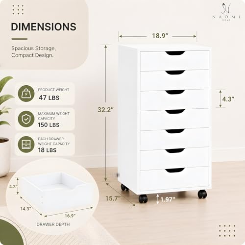 Image of Naomi Home Multi-Drawer Storage Cabinet with 7 Drawers, Compact Organizer for Living Spaces & Home Storage