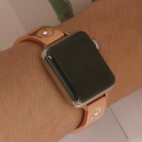 JOYOZY Metal Band Compatible with Apple Watch Band 38mm 40mm 41mm 42mm 44mm 45mm 49mm Fancy Luxury Strap with Sparkle Diamond, Dressy iWatch Bracelet, Cute Daisy Band for Women