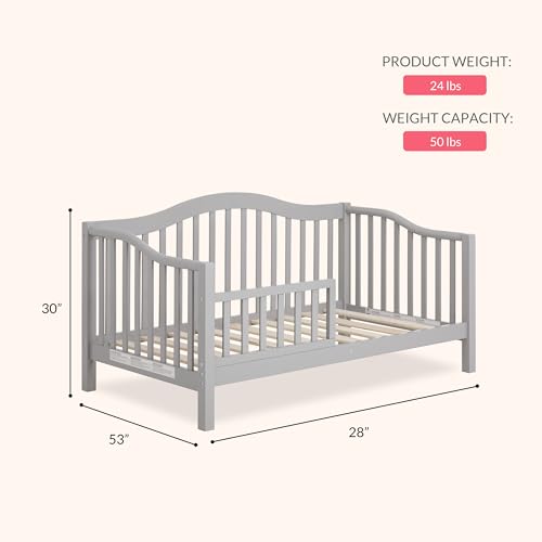 Image of Dream On Me Austin Wooden Toddler Day Bed for Kids, Pebble Grey | GREENGUARD Gold Certified & BSA Verified, Low-to-Floor Design, Removable Safety Guardrail, Solid New Zealand Pinewood
