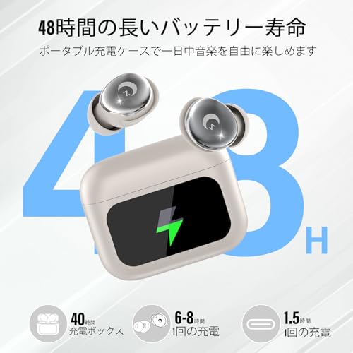 イヤホン bluetooth ワイヤレスイヤホン【2025年最新多機能タッチスクリーン搭載5つのEQモード】AIスマート ぶるーとゅーす コードレス ENCノイズキャンセリング 睡眠用ヘッドフォン IPX7防水 最大48時間再生 Type-C 急速充電 HI-FI音質 低遅延 自動ペアリング 小型/軽量 iPhone/Android適用 WEB会議/運動/テレワーク/通学/通勤/スポーツ/音楽用