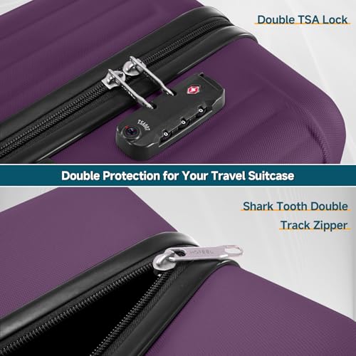 Image of Hoteel 20Inch Luggage 3-piece Set, 360 Universal Suitcases with Wheels Hard Shell Suitcase with TSA Lock, Including Waterproof Luggage Bag, Travel Maletas for Men and Women,Purple