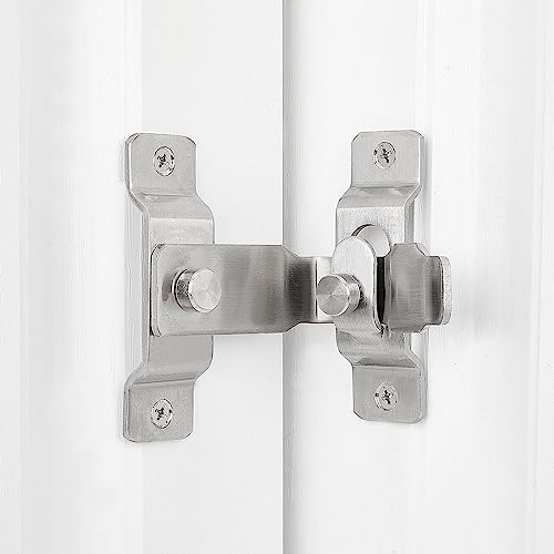 Iniret 2 Packs 90 Degree Flip Barn Door Lock,Protect Privacy-Security Gate Latch,Hook Lock Latch For Barn,Sliding Door Antique Lock Gate Latches Wine Cabinet Closet Door Latches. (Brushed Nickel) #TOP8