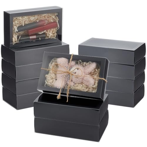 BENECREAT 20 Packung Kartonpapier Geschenkboxen, 15x8x4cm Schubladenbox mit klarer PVC Sichtfenster für Kuchen Kekse Süßigkeiten Seife Schmuck Hochzeitsgeschenke Party Mitgebsel, Schwarz