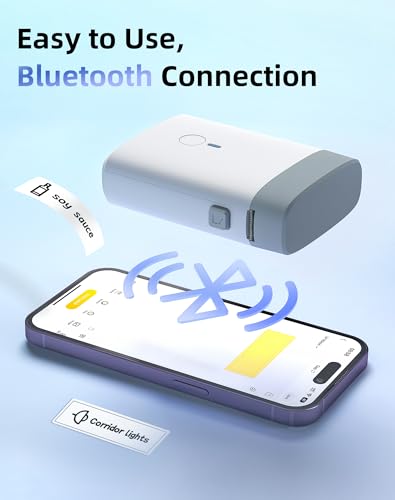 Image of Bluetooth Label Maker Machine with Tape - Mini Label Maker Simple Printing, Easy to Connect, 203DPI HD Printing, with Multiple Templates for Home Office Organization