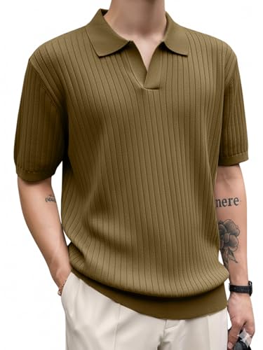 Image of Veirdo Men's Casual Ribbed Polo Collar Knit T-Shirt | Regular Fit Half Sleeve Polo for Men | Flat Knit Textured T-Shirt Perfect for Office, Party, Travel
