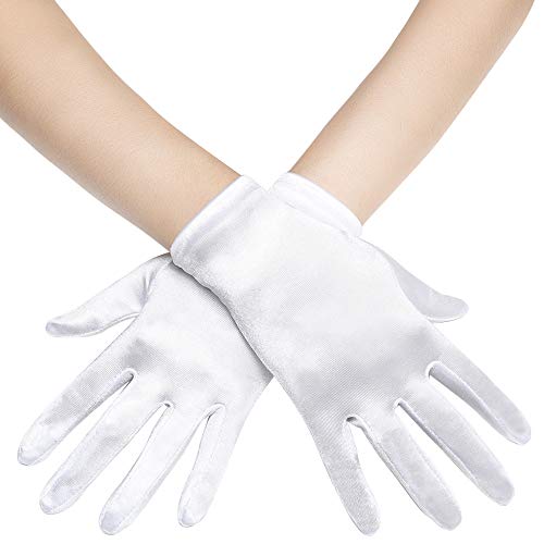 BABEYOND Short Satin Opera Gloves - Wedding Bridal Gloves Tea Party Wrist Banquet Gloves 1920s Flapper Accessories, White, One size