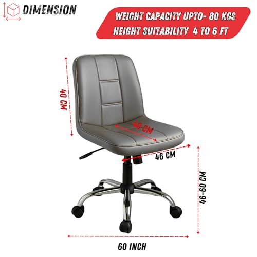 Image of Zidle Adjustable Swivel Office Chair with Cushioned Faux Leather Seat and Backrest Ergonomic Armless Study Chair with Wheels Height Adjustable Desk Chair for Home Office Study Room Bedroom Grey