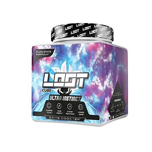 LOOT® - Premium Game Booster med Flow -State® -formeln | 50 portioner (400 g) med koffein | 20 högdosredienser | Unik design | Koncentration uthållighet lyhördhet. Ultra Instinct®